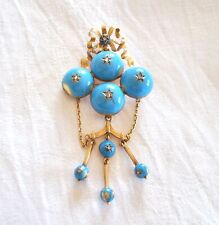 Bijou corsage ancien Broche pendentif OR 14K diamant émail turquoise 1830 19.20g