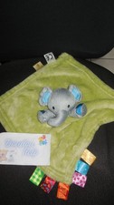 13B/ doudou plat éléphant gris polaire vert étiquettes MY LITTLE BEAR