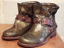 Bottines FELMINI style Biker Rock' enduit pailleté Or Pointure 35 Femme ou Ado