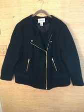 Woman's Roaman's Black Wool Zipper Coat Size 22W