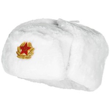 Russe Bonnet en Fourrure Uschanka Blanc Armée Chapeau de Chapka D'Hiver Carnaval
