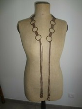 CEINTURE CUIR ANNEAUX A NOUER LONG 155 cm 40 42 44 46 MARRON BOUCLE ARGENT CUIR 