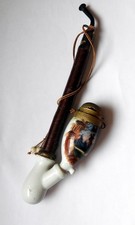 Ancienne Pipe Allemande De collection en Porcelaine Décorée et bois