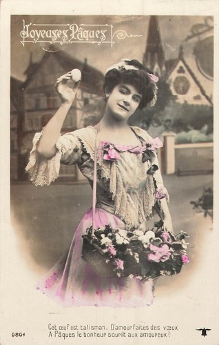 Happy easter woman basket - woman,