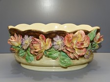 -ANCIENNE JARDINIERE BARBOTINE LONGCHAMP FLEURS EN EPAISSEUR TERRE de FER   D