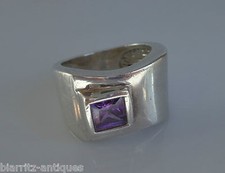 Bague chevalière argent TDD 53 serti-clos d'une améthyste 0,3 carat - Années 70