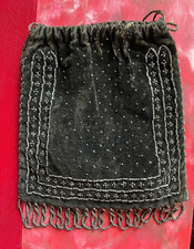DELICATE BOURSE EN VELOURS  - AUMONIERE -  Perles - XIXème NOIR perles argentées