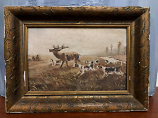 PEINTURE DE CHASSE, HUILE SUR CARTON " CHASSE A COURRE " SIGNÉ CHAVEROCHE