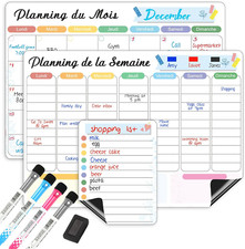 Calendrier Magnétique Pour Frigo, Effaçable À Sec, 3 Plannings Mensuel, Hebdomad