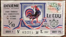 illet de loterie nationale 1957 36e tranche Gr 5 - Dixième LE COQ - Jehanne