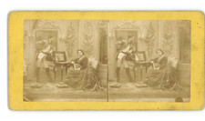 Homme et femme à sa coiffeuse, Tirage vintage, ca.1870, Stéréo  tirage d'