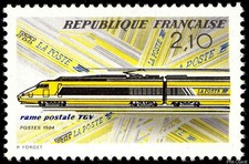 Timbre de 1984 - SNCF - La Poste - Rame postale TGV - N° 2334