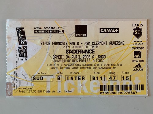 Ticket rugby top stade - 14,