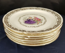 Lot 6 assiettes plates , Porcelaine EN BERRY Avec Pâte de LIMOGES  pompadour or