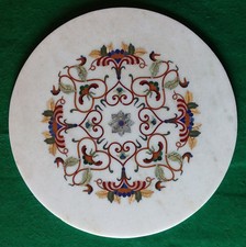 23 " Marbre Rond Table Top Demi Précieux Pierres Pietradura Incrustation Travail