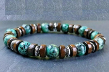 Bracelet de perles Jaspe Turquoise et Bois, Sur mesure