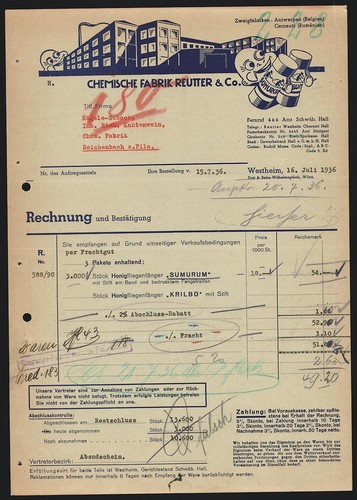 Facture westheim 1936 reutter - westheim,
