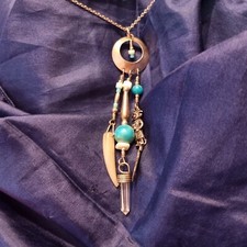 Collier Fétiches Amérindien Argent Sterling Turquoise Cristal Nacre Style Harpo