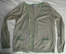 gilet garçon BONPOINT coton ML kaki  bord vert  cru col V 10 ans  