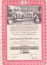 SOCIETE DES MINES D'OR DE KILO MOTO - PART BENEFICIAIRE - CONGO BELGE