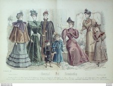 Mode Journal de Demoiselles 1892 # 4962 (Thirion)  Gravure originale aquarellee