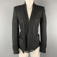 Isabel Marant Taille 4 Veste Blazer En Tweed Noir À Franges