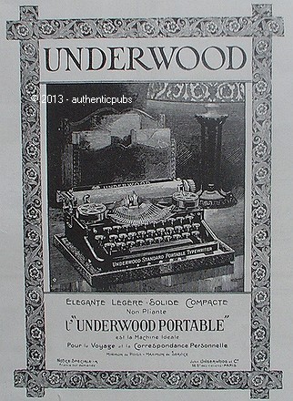 Publicite underwood machine - underwood, a