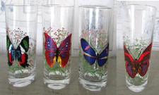 Ensemble de 4 verres à orangeade à décor de papillons : Bolivie, Pérou, Équateur