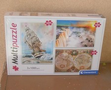 MULTI  PUZZLE  (3 ) MAPPEMONDE , BATEAU, CHUTE D'EAU 1000 PIECES CHACUN