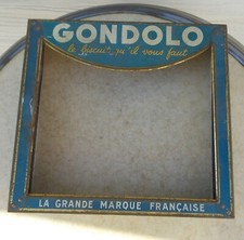 ANCIEN COUVERCLE BOITE EN FER AVEC VITRE PUBLICITAIRE GONDOLO BISCUITS EPICERIE