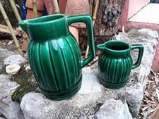 Lot 2 Pichets Vert Céramique Orchies Ancien Vintage