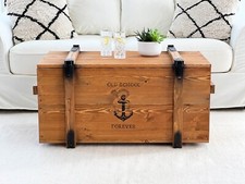 Coffre Table Basse Bois Massif Table de Salon Truhentisch Caisse Vintage Braun