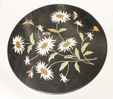 24 " Noir Marbre Rond Centre Table Top Pietradura Inlay Travail Jardin Décor