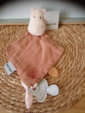 Doudou plat hippopotame rose