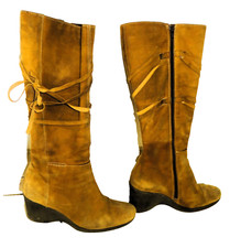 BOTTES ITALIENNE TOUT CUIR CAMEL T37 COMPENSE CONFORTABLE à LACAGE