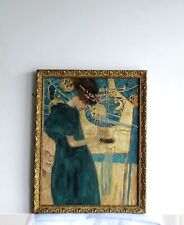 CADRE ANCIEN BOIS DORE PEINTURE HUILE REPRODUCTION KLIMT (FEUILLE D'OR)