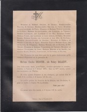 1891 Faire-part décès Mme Charles DELOCHE, née Naincy BALAZUT - Valence (Drôme).