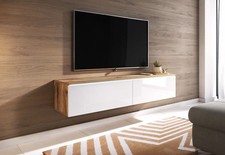 Meuble TV Bas 140Cm Wotan Chêne Blanc Brillant Sans Poignée 80129067