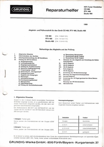 Manuel service pour - service, grundig