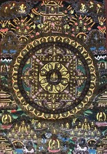 Thangka Tangkas Bouddha Thanka Tibet Népal Roue Dharma Bouddhisme 72cm par 51 cm