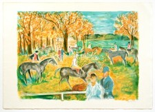 Emilio GRAU-SALA "Le Paddock" (scène avec chevaux et spectateurs à l'hippodrome)