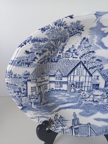 Plat creux ovale bleu blanc - creux,