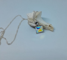 pendentif argent et cristal Swarovski AB avec chaîne plaquée argent unique