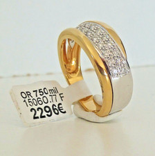 Bague or bicolore neuve 18 Carats pavé 24 diamants joaillerie femme. Taille 53