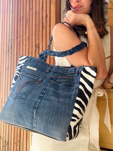 Sac cabas zèbre jeans - , style