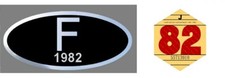vignette 1982 + adhésif F 1982 noir chrome RENAULT PEUGEOT CITROEN VOLKSWAGEN 