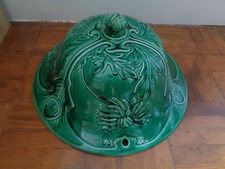 ANCIENNE SUSPENSION JARDINIERE BARBOTINE VERTE SANS CHAINE NUMEROTE 63