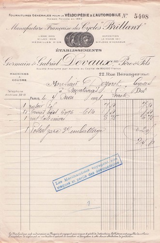 Paris fabricant devaux - 75, 1921