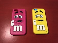 Coque Housse Silicone Iphone 5 5S 5SE  M&MS Chocolat Bonbon lot de 2 rose jaune