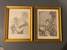 Paire Tableau cadre Adrienne Segur Lithographie? sérigraphie? vintage